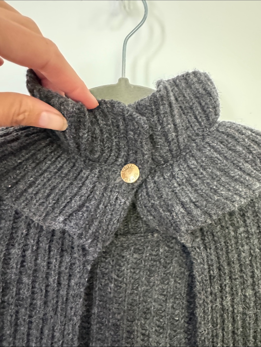 Ganni Charcoal Ribbed Ruffle Turtleneck Sweater - Picture 3 of 6